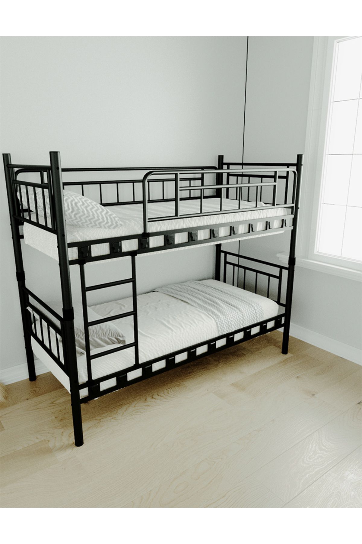 MOBLAY Paris Genç Çocuk Yatak Odası Metal Ranza Ve Karyola 90x190 Siyah