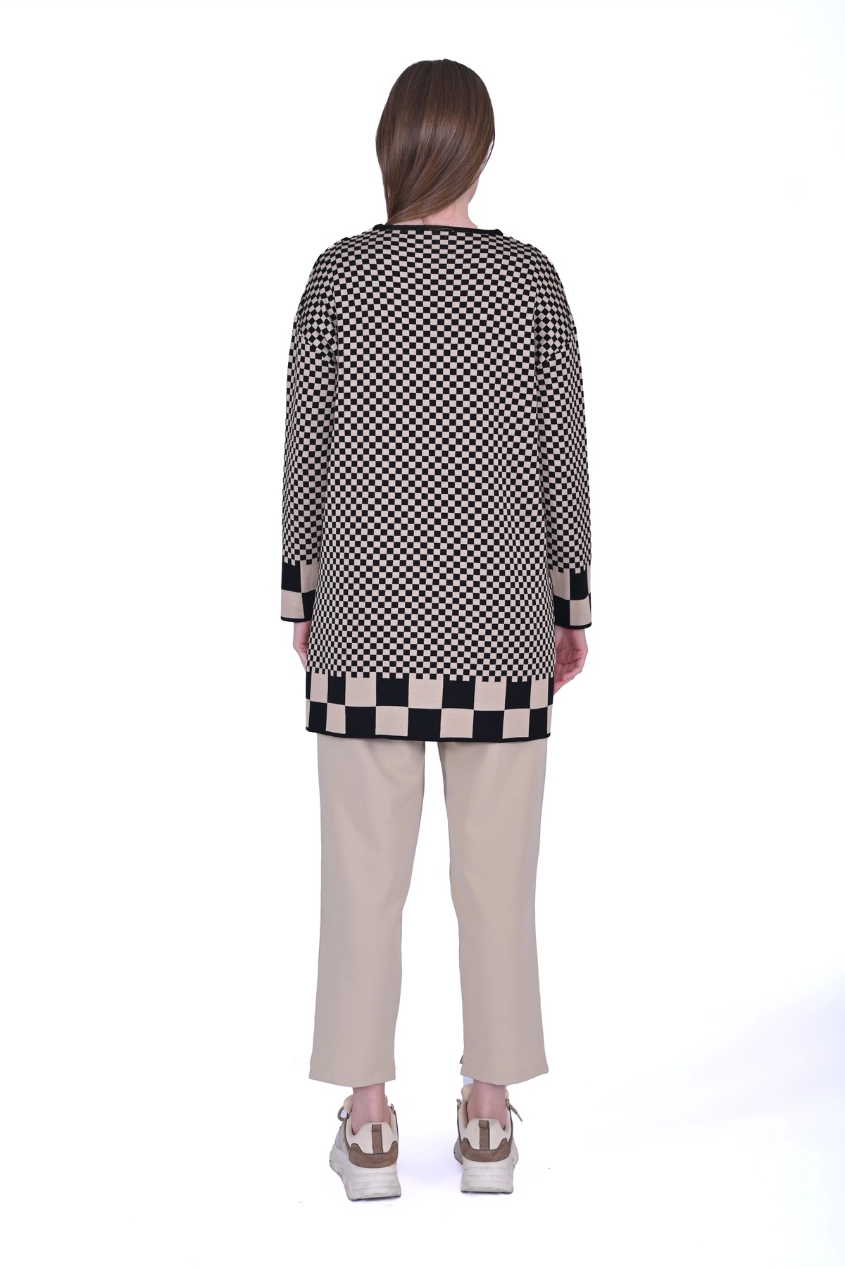 Invee-Invee 6873 Cube Pattern Black Knitwear Tunic 3