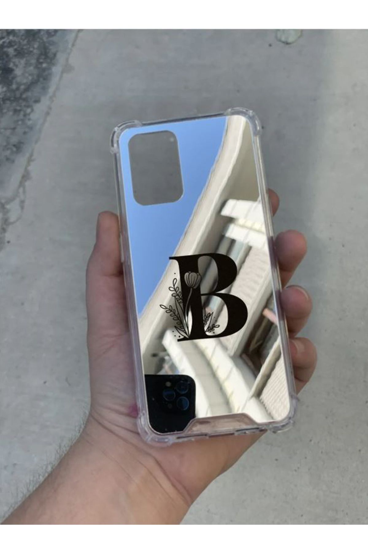 PERAX Samsung Galaxy A25 Uyumlu Gümüş Aynalı Darbe Korumalı B Harf Tasarımlı Silikon Kılıf
