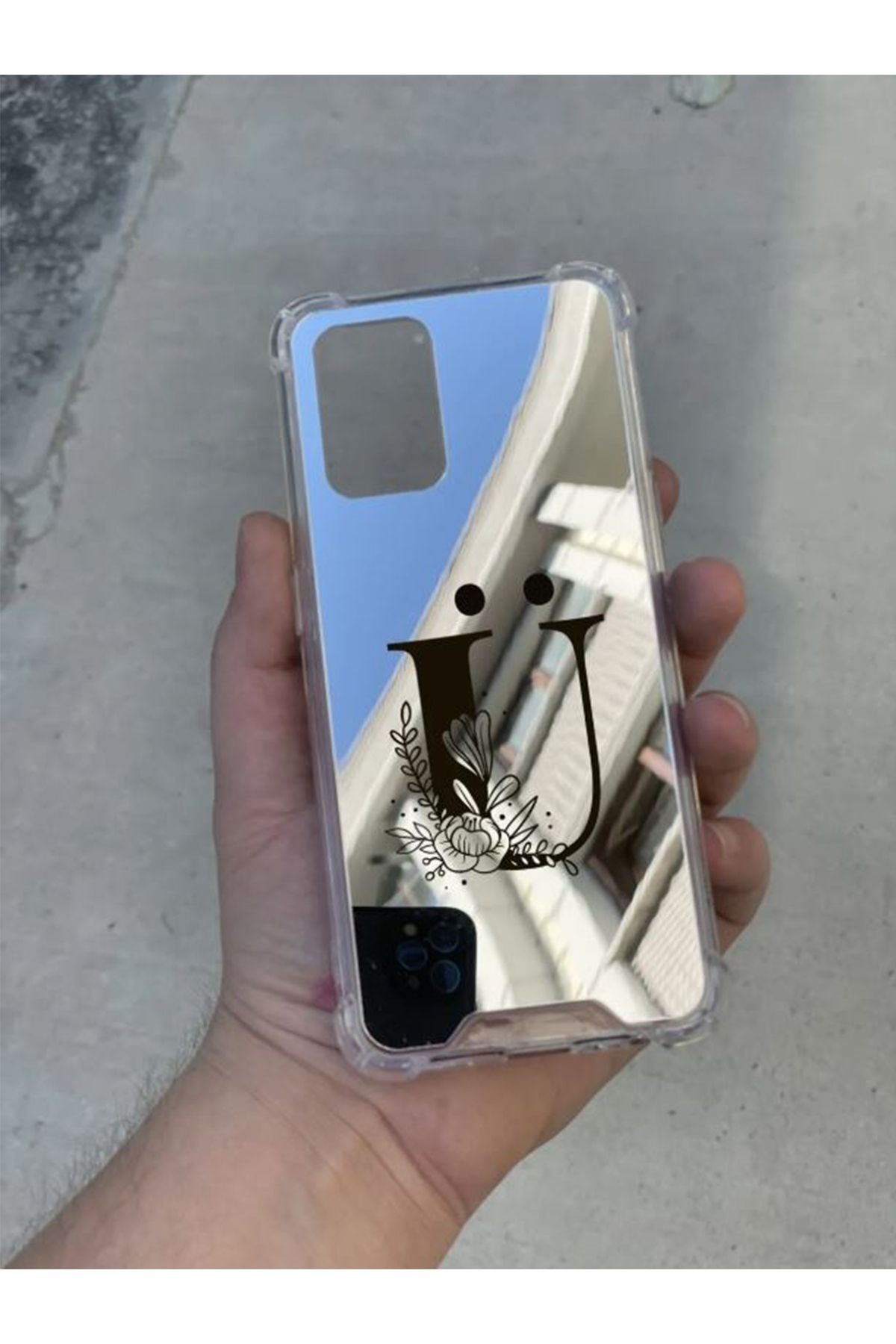PERAX Samsung Galaxy M54 Uyumlu Gümüş Aynalı Darbe Korumalı Ü Harf Tasarımlı Silikon Kılıf