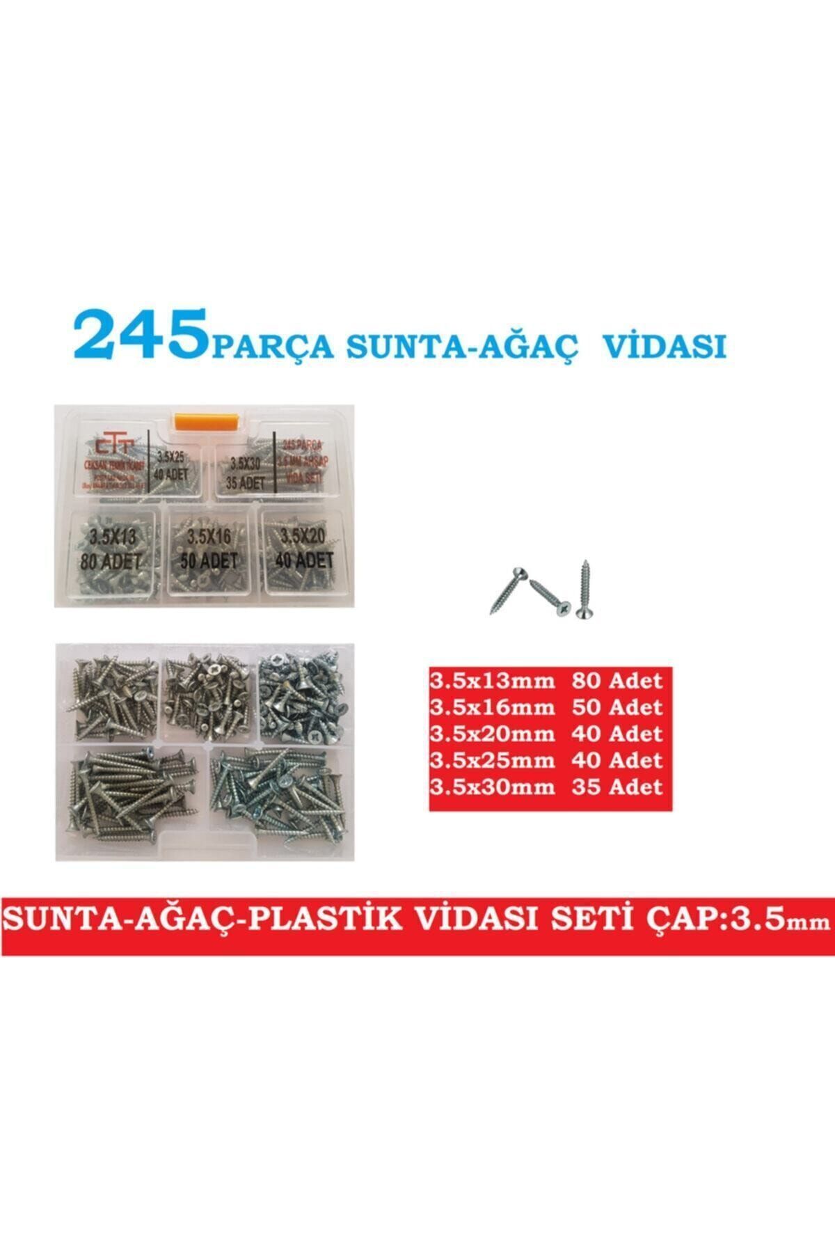 CEKSAN Sunta Vidası Seti Ahşap Plastik Vida Seti 245 Parça Çap 3.5mm Boy 13-16-20-25-30mm