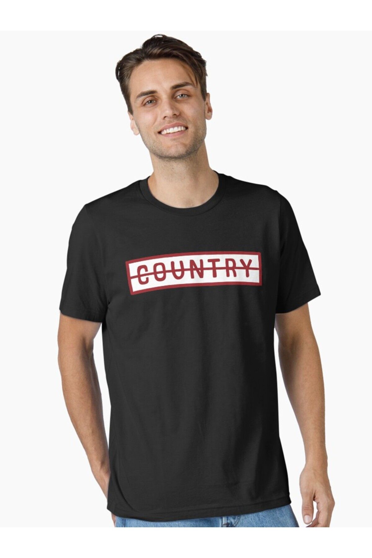 RawNox Unisex Bol Kalıp Beyaz ve Siyah Country Tshirt