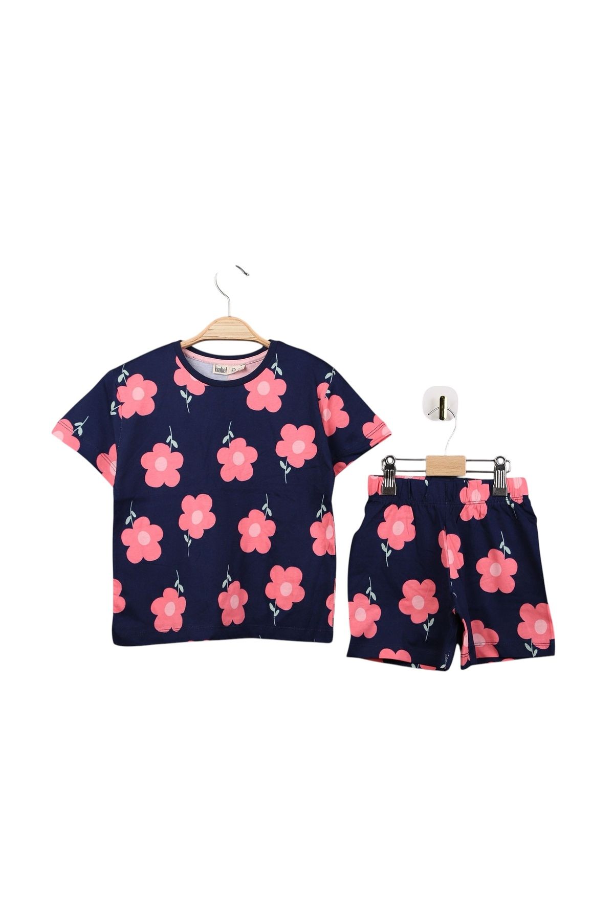 isabel kids Papatya Desenli Şortlu Kız Pijama Takım Lacivert