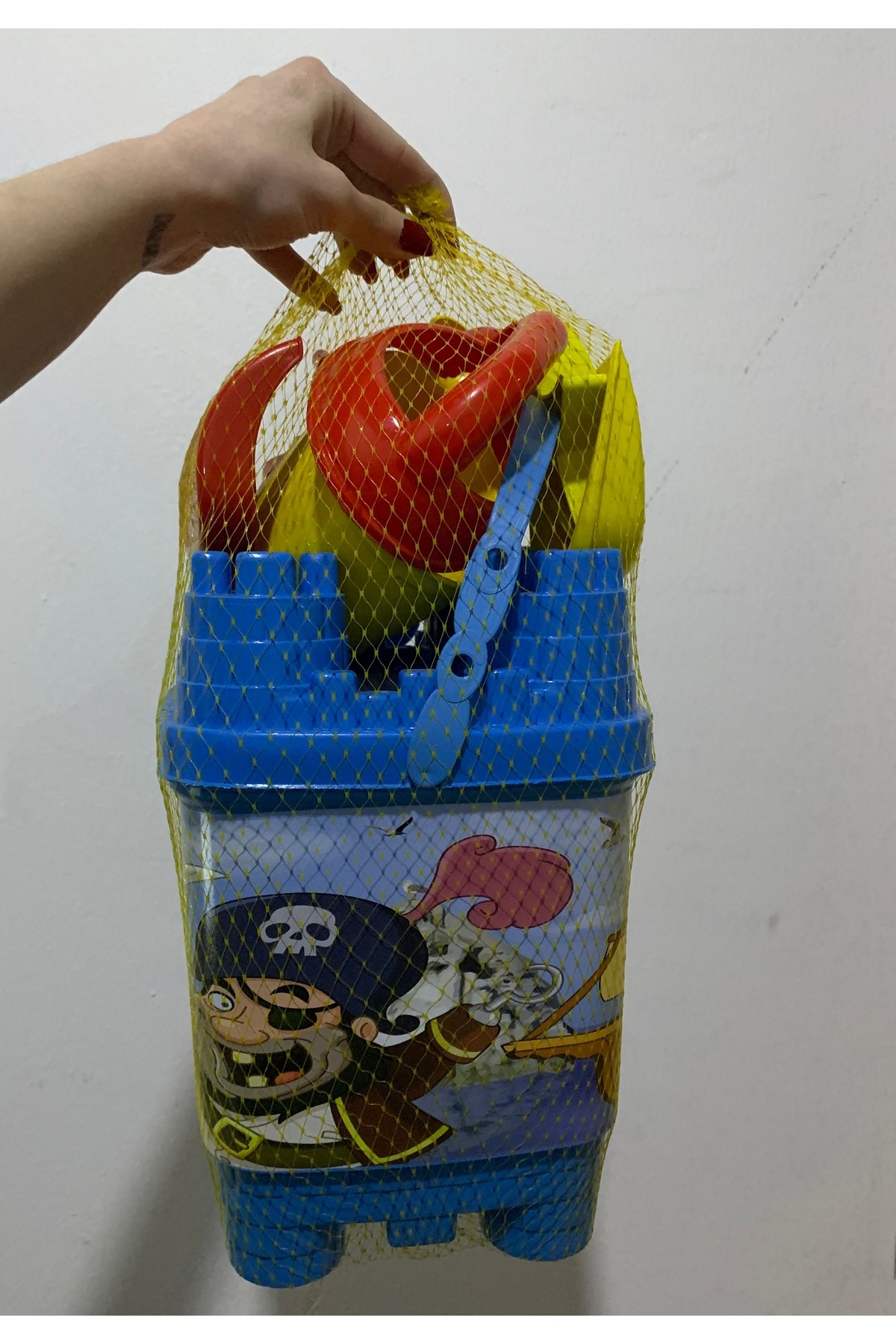 abnturk Büyük Boy 8 Parça Korsan Temalı Erkek Çocuk Plaj Deniz Kum Kova Seti Kürek Tırmık Suluk Set fotoğrafı 3 (önizleme)