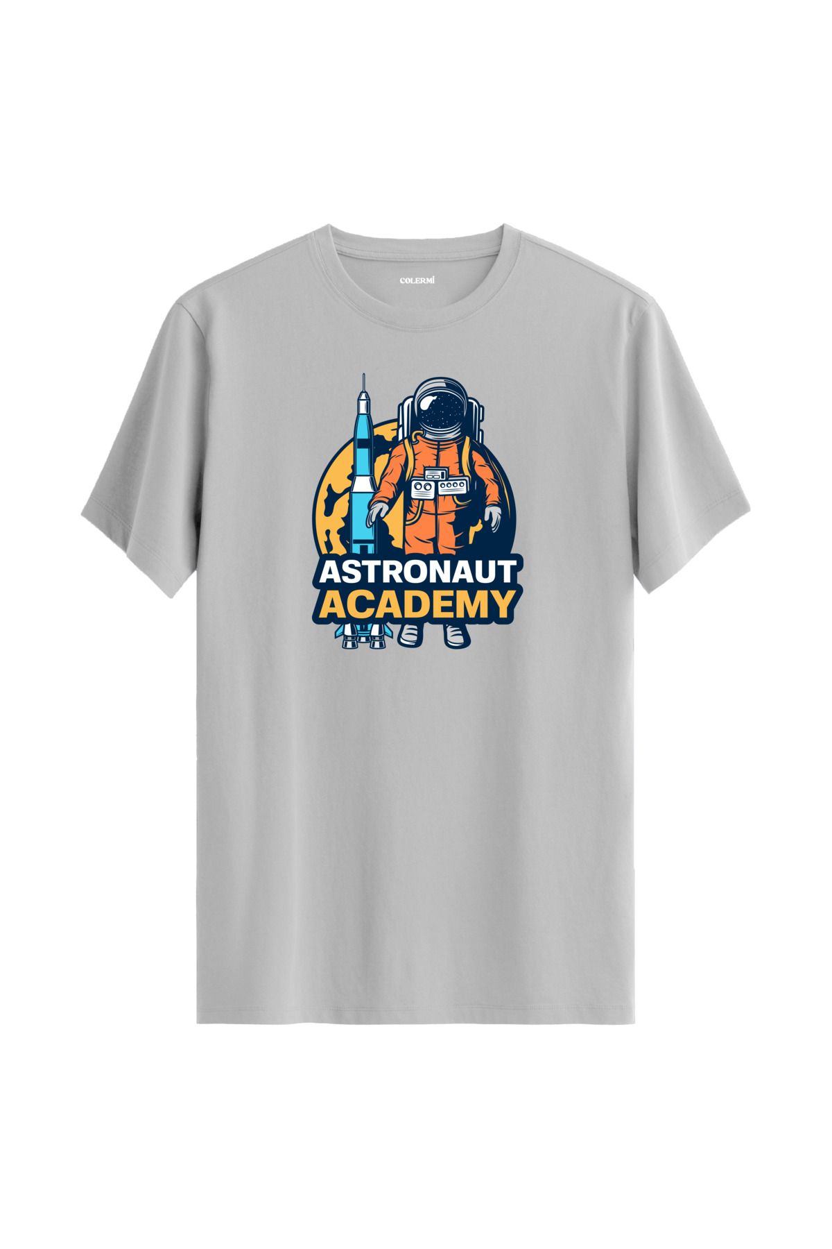 Colermi Astronaut Academy Baskılı Unisex Gri Tişört
