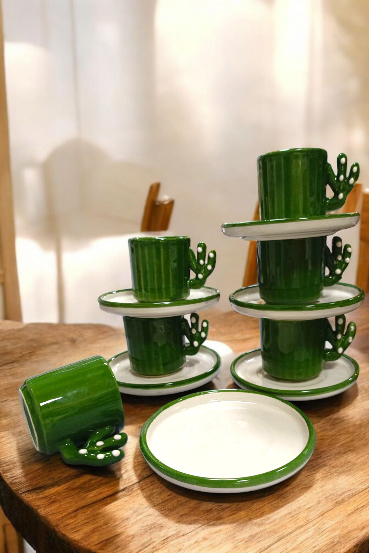 Salizera-Hand Made Cactus Cup Set for 6 People - Green Hand Made Cup Set 5