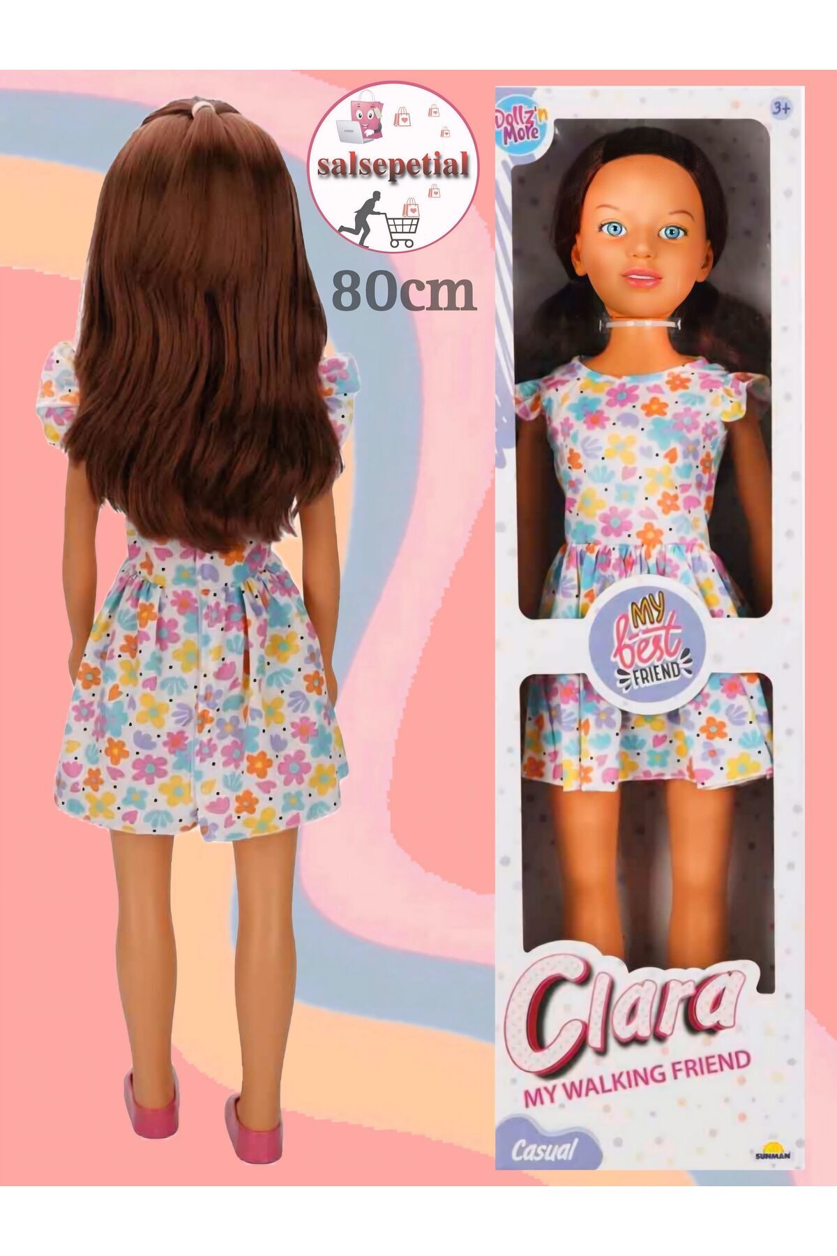 Salsepetial Büyük Boy Et Bebek 80cm Yürüyüş Arkadaşım Clara Bebek 80cm Oyuncak Bebek Çiçekli Elbiseli fotoğrafı 6 (önizleme)