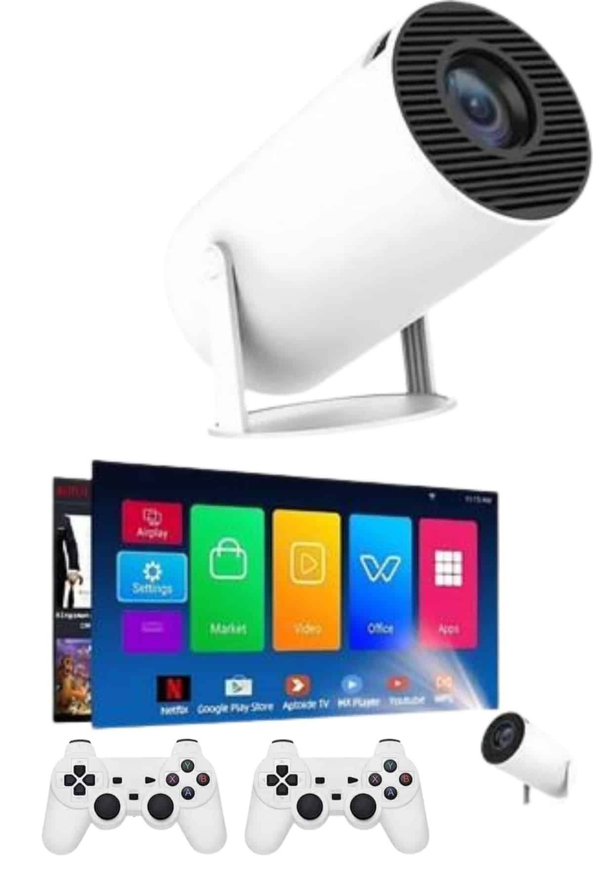 SAYARMARKT Çift Kollu 4K Destekli Mini Projektör