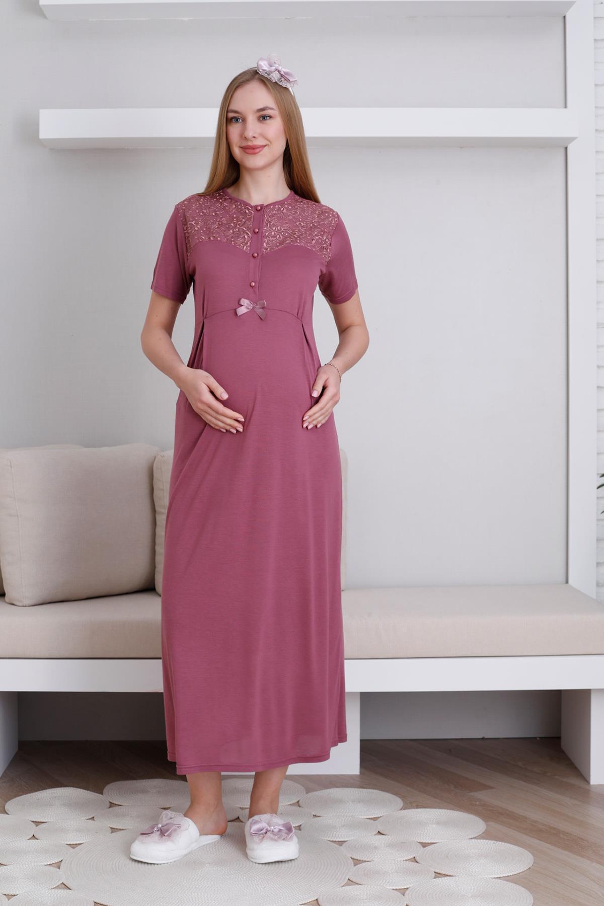 Lohussa-Women's Cherry Design Lace Maternity Dressing Gown Nightgown Set 3