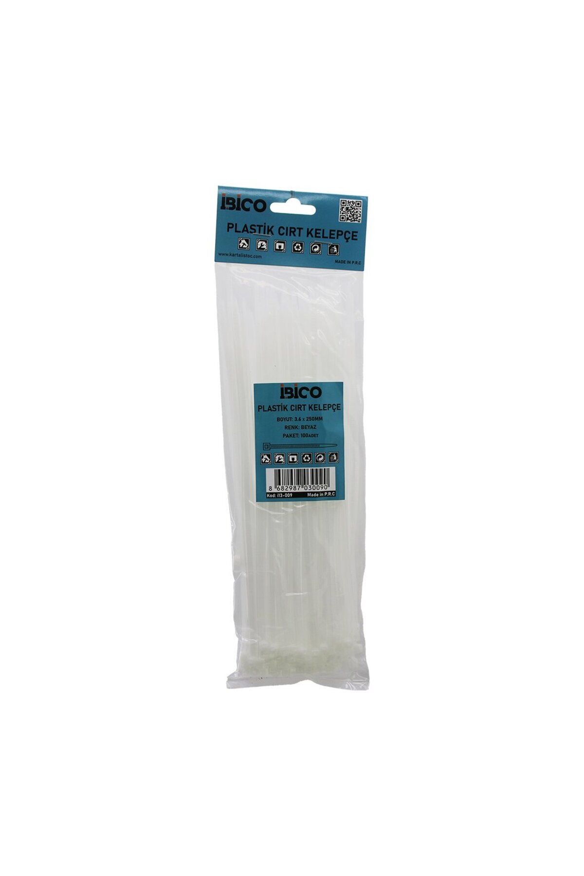 feifei 100PCS BEYAZ 3.6X250MM PLASTİK CIRT KELEPÇE (4767) -