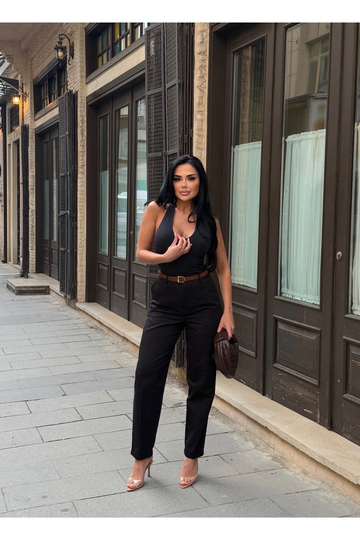 LB Laluna Butik-Pantaloni clasici morcovi cu talie înaltă pentru femei 5
