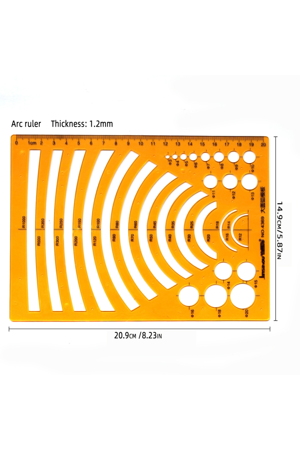 Choice-4369 Circular oval ruler durable K Resin drawing design furniture architect template drafting ruler 1
