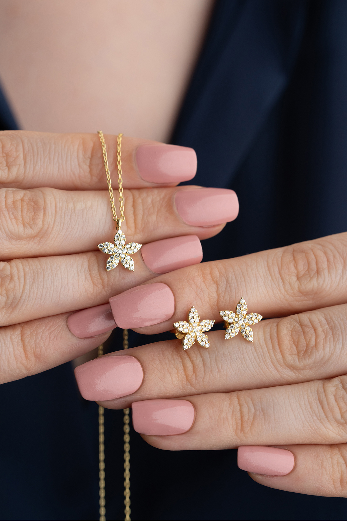 Silvano Jewelry 925 Ayar Gümüş Çiçek Model Takı Seti