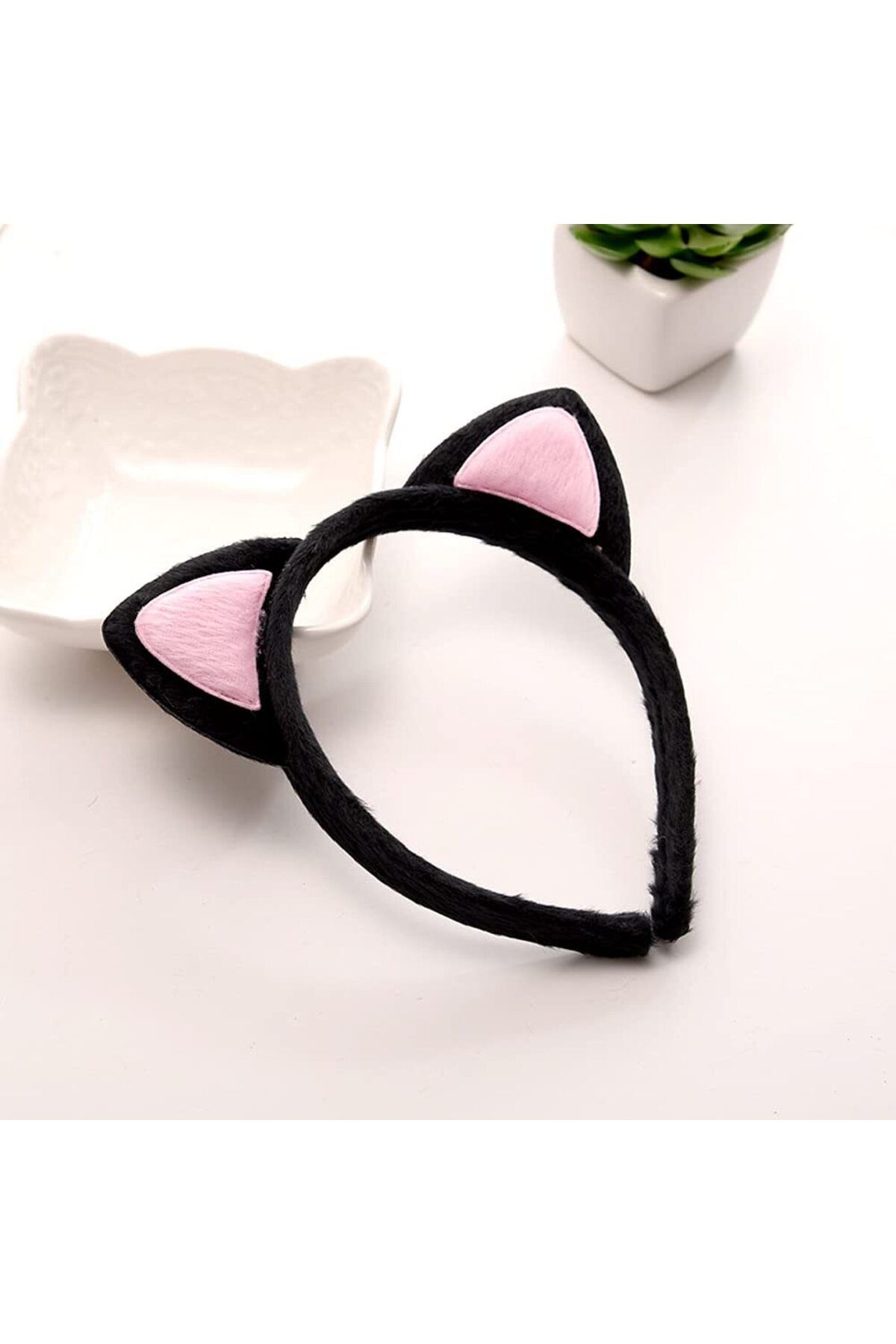 Modafiks-Cute Cat Ear Fluffy Cat Crown Black Inside Pink Color 17X15 cm (5122) 4