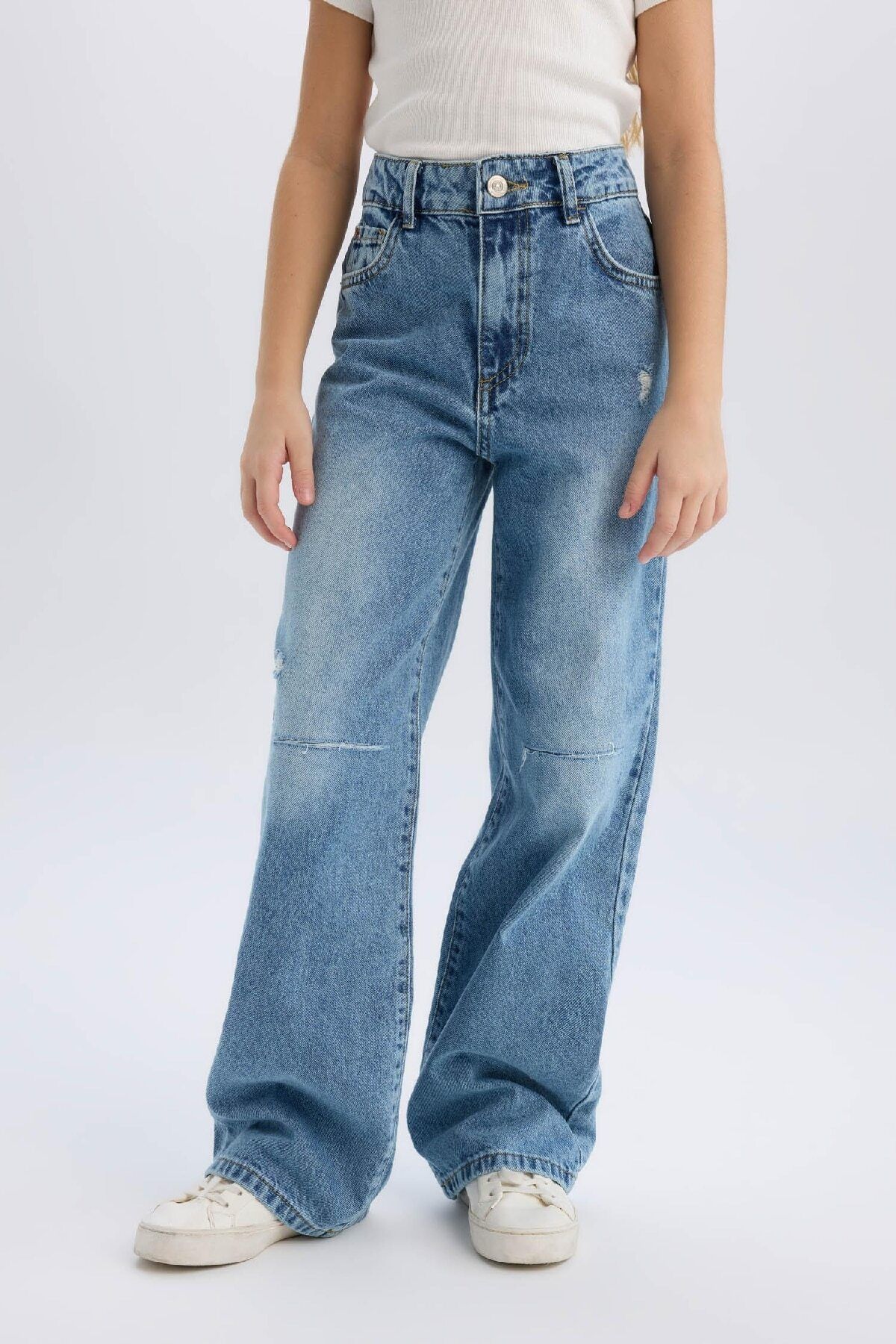Kız Çocuk Wide Leg Yırtık Detaylı Geniş Paça Jean Pantolon D7374A825SM