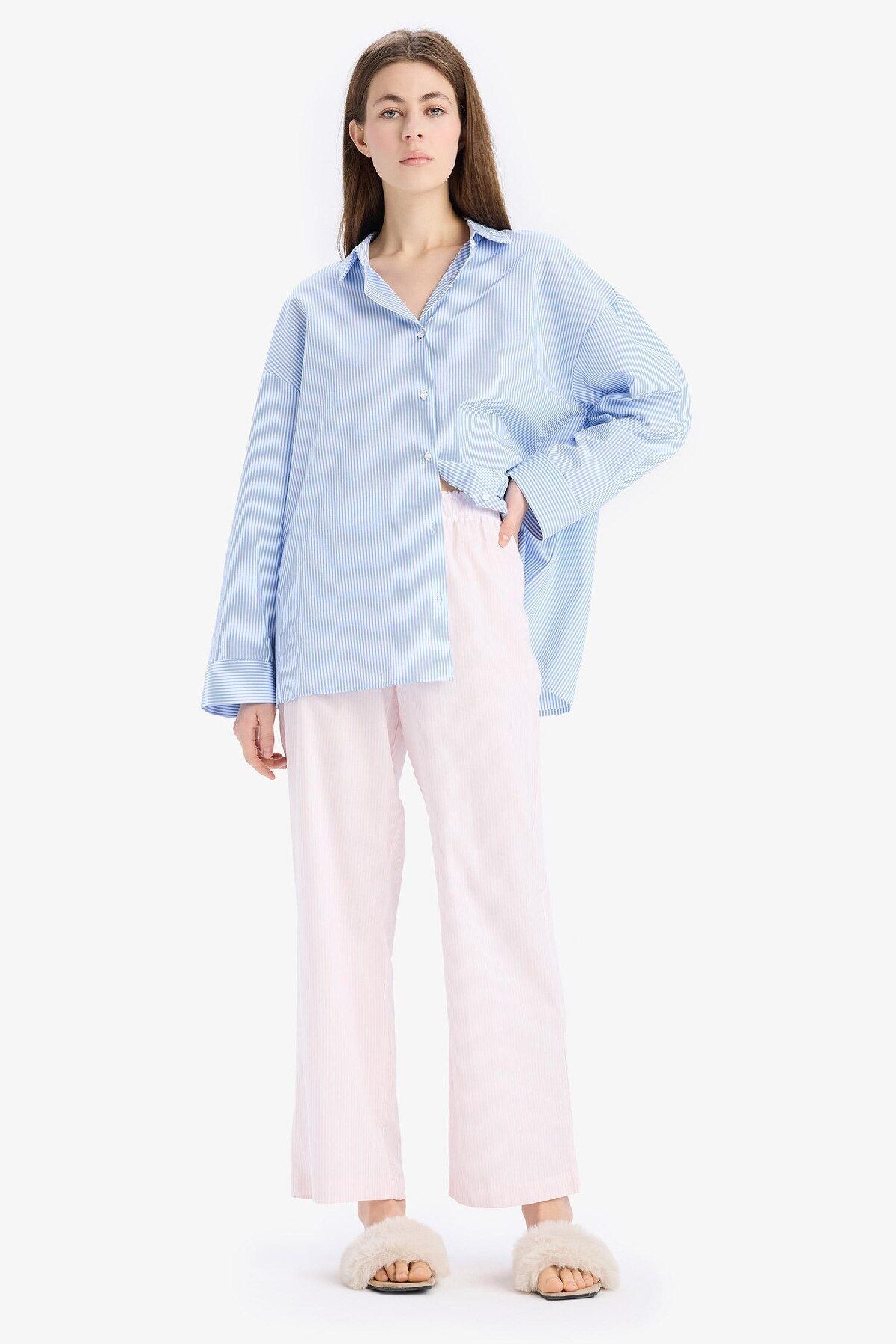 DeFacto-Long Length Poplin Pajamas Bottom-Fall in Love E5769Ax25Sp 4