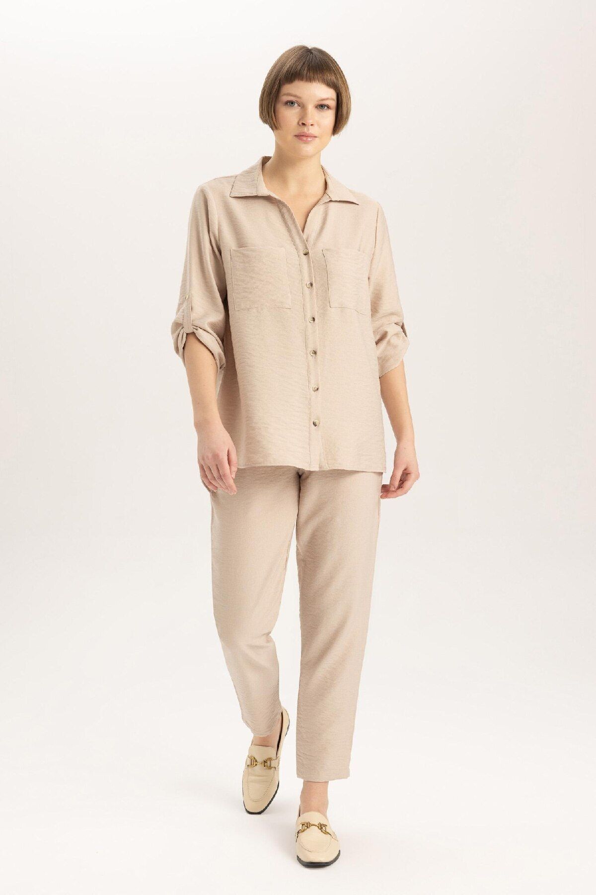 DeFacto-Jogginghose im Leinen-Look mit Taschen, hoher Taille und geradem Bein R0433az24sm 4