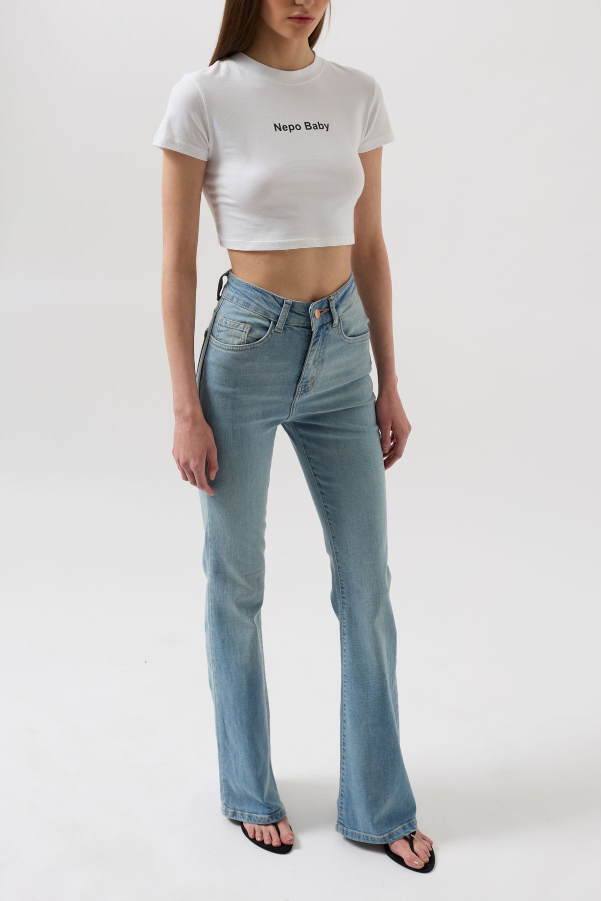 Black Fashion-Blugi de bază skinny albastru deschis cu talie înaltă 4