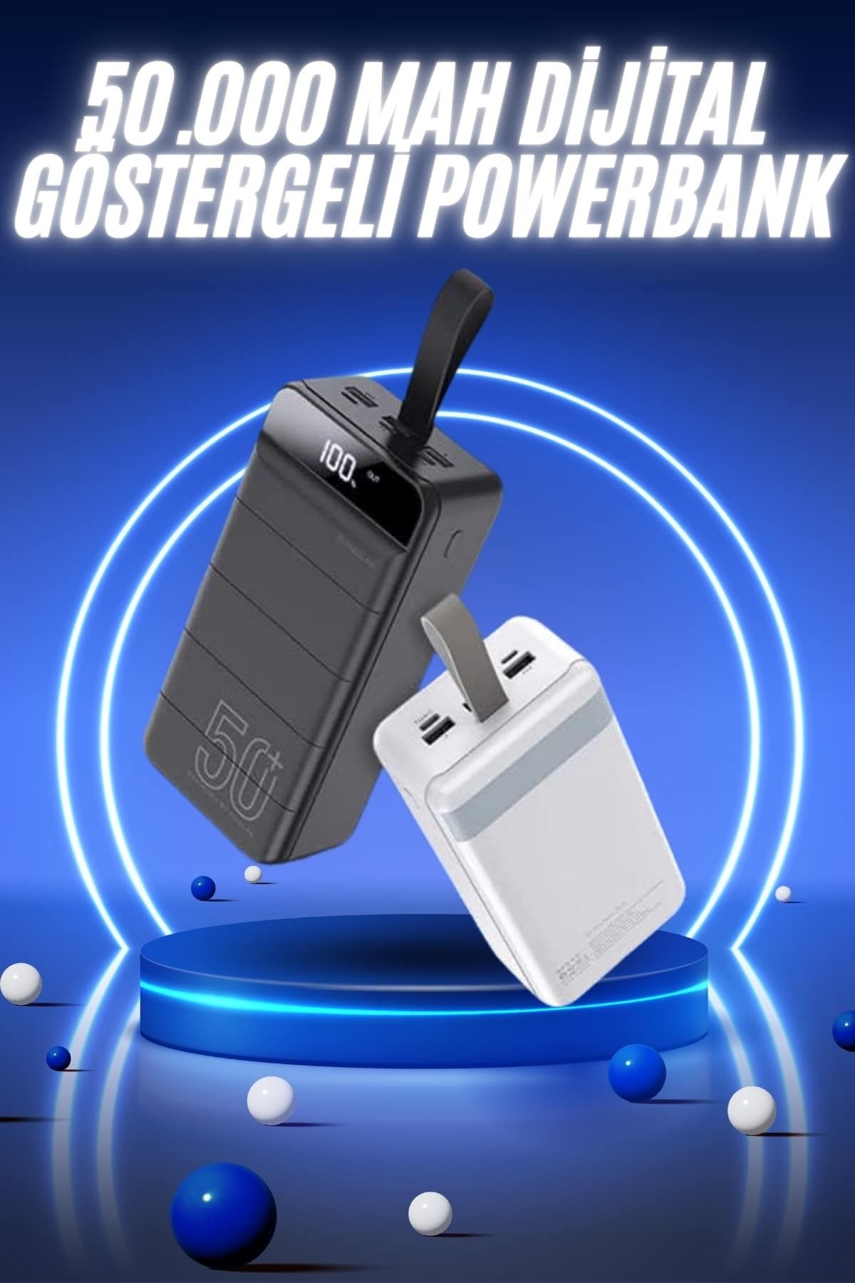 teknodayım 50.000 Mah Powerbank Turbo Hızlı Led Göstergeli Android İOS Uyumlu Taşınabilir Askılı