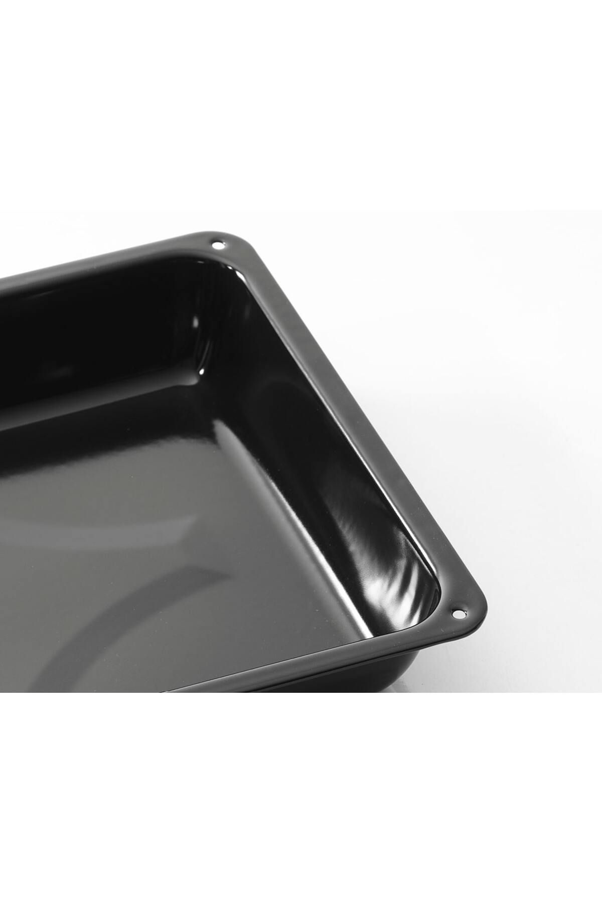 COOK-LAB-Black Glossy Enamel Round and Square Oven Tray Set 26 and 26*37 cm 2 Pieces 4