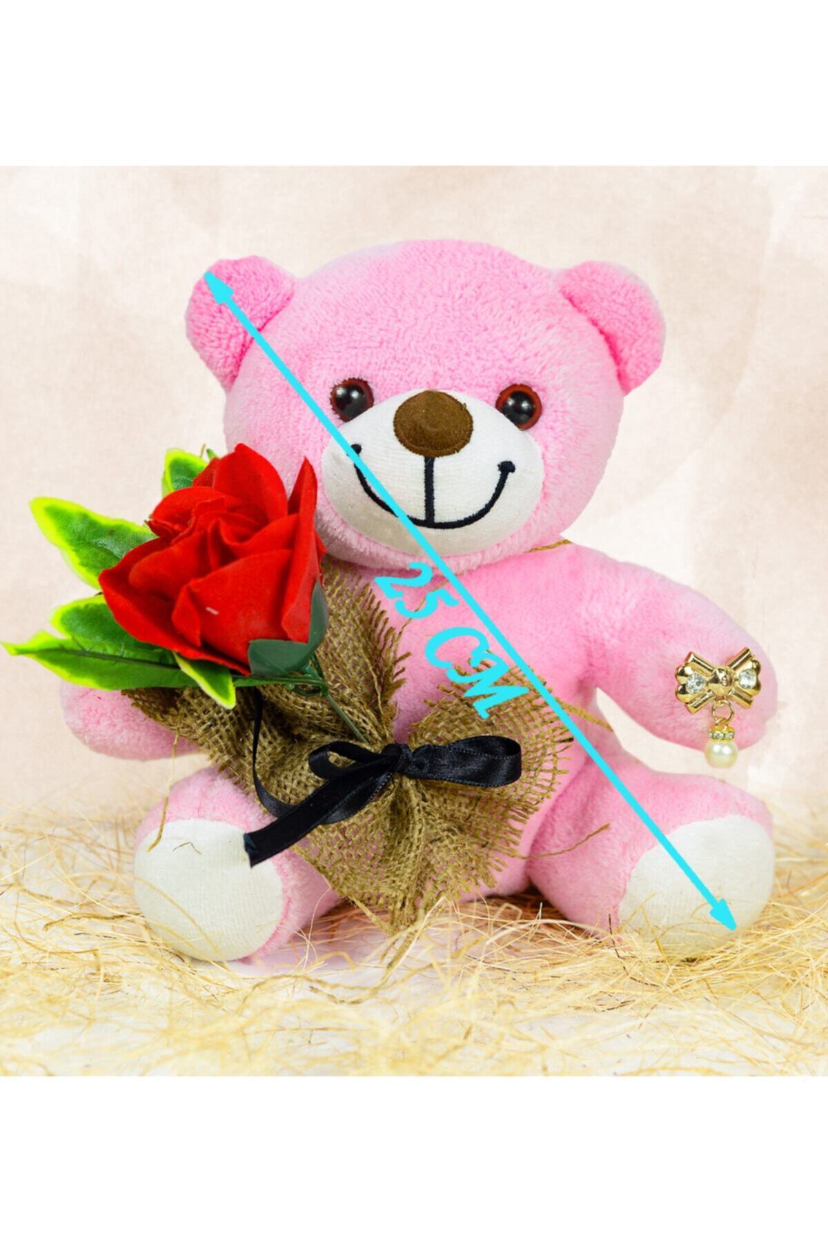 Özgüner Oyuncak Elinde Gül Tutan 25 Cm Sevimli Ayıcık fotoğrafı 3 (önizleme)