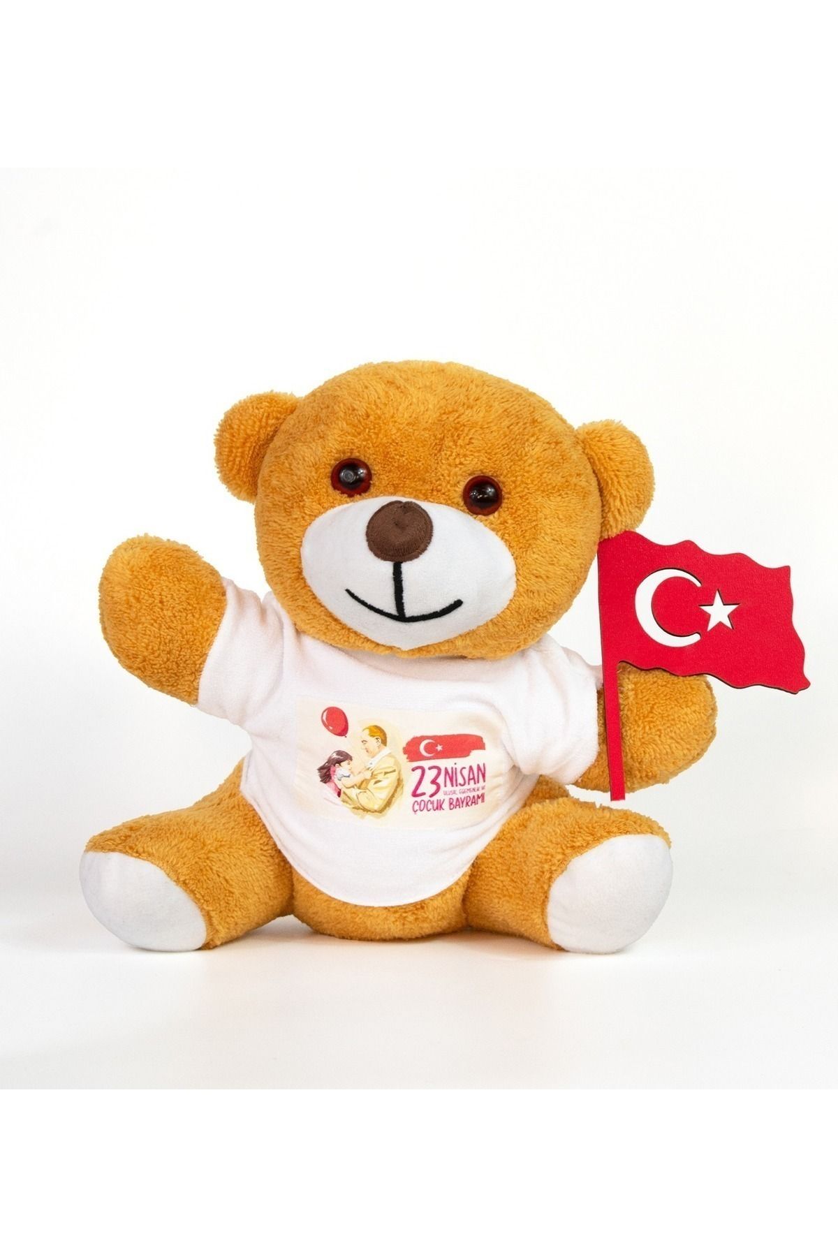 Pababo 23 Nisan Kutlu Olsun Tişörtlü & Bayraklı 25 Cm Sevimli Ayıcık