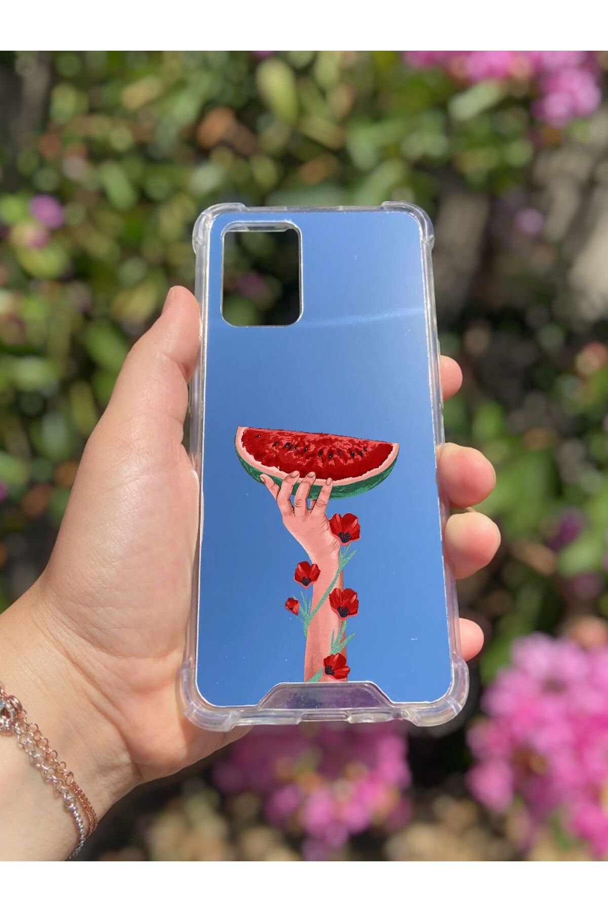 blueb Oppo A74 Uyumlu Aynalı Filistin Desenli Darbe Kamera Korumalı Silikon Telefon Kılıfı