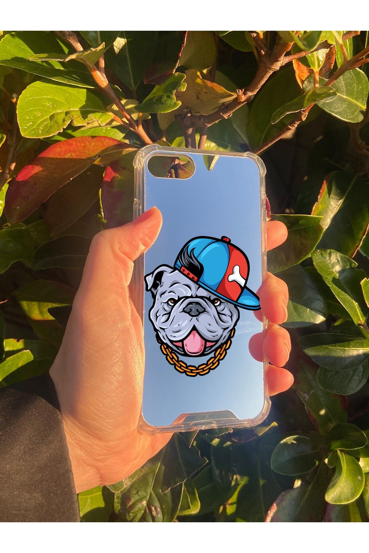 blueb İphone 8 Uyumlu Aynalı Köpek Desenli Darbe Kamera Korumalı Silikon Telefon Kılıfı
