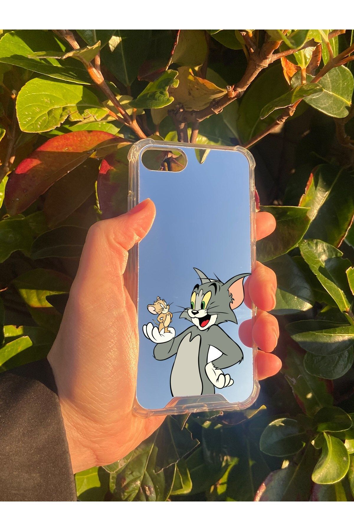 blueb İphone SE 2020 Uyumlu Aynalı Tom Ve Jerry Desenli Darbe Kamera Korumalı Silikon Telefon Kılıfı