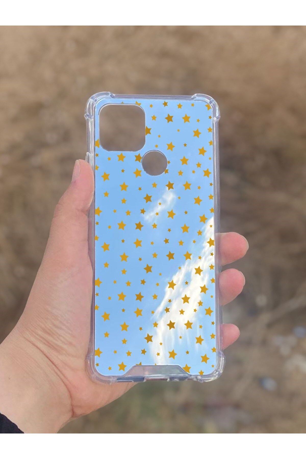 blueb Oppo A15 Uyumlu Aynalı Yıldız Desenli Darbe Kamera Korumalı Silikon Telefon Kılıfı