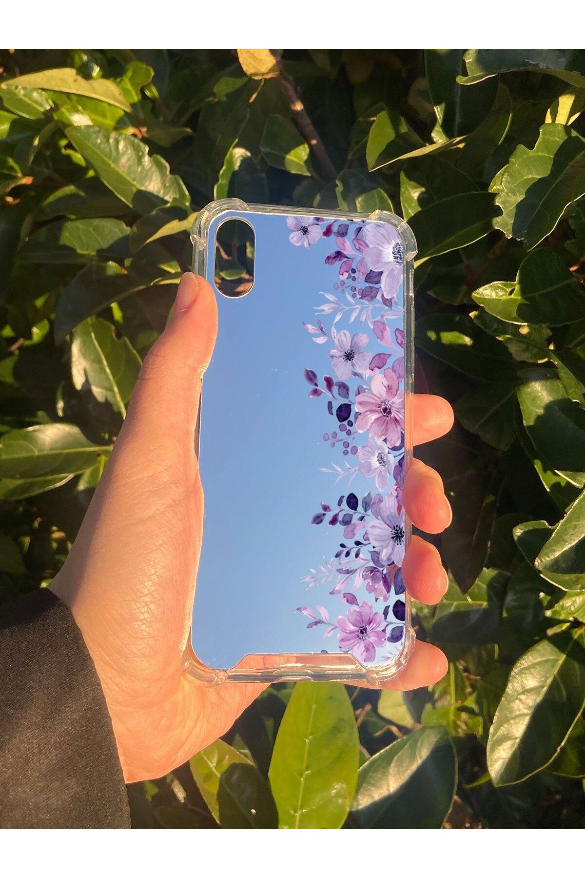MBB ETİCARET İphone X Uyumlu Aynalı Mor Ve Ötesi Desenli Darbe Kamera Korumalı Silikon Telefon Kılıfı