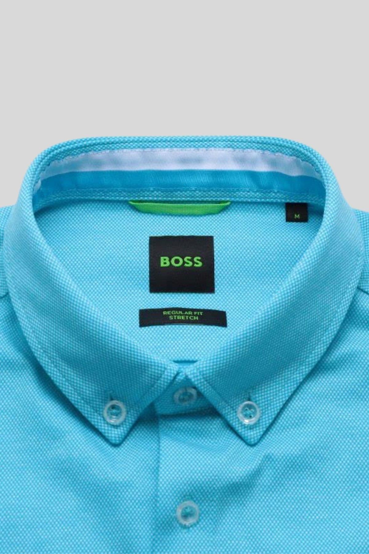 پیراهن بلوز دکمه دار مردانه خاکستری آستین کوتاه آبی Hugo Boss