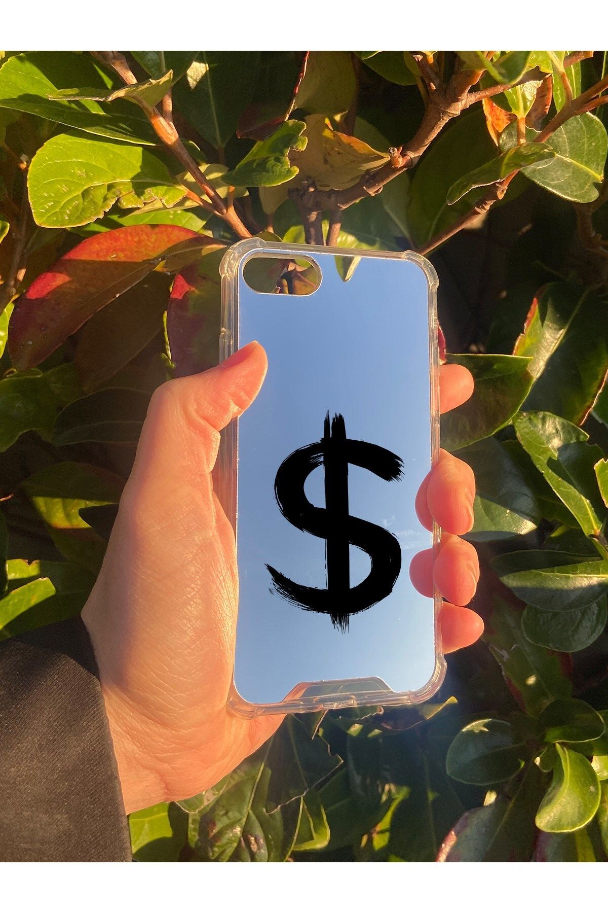 blueb İphone SE 2020 Uyumlu Aynalı Dollar Desenli Darbe Kamera Korumalı Silikon Telefon Kılıfı