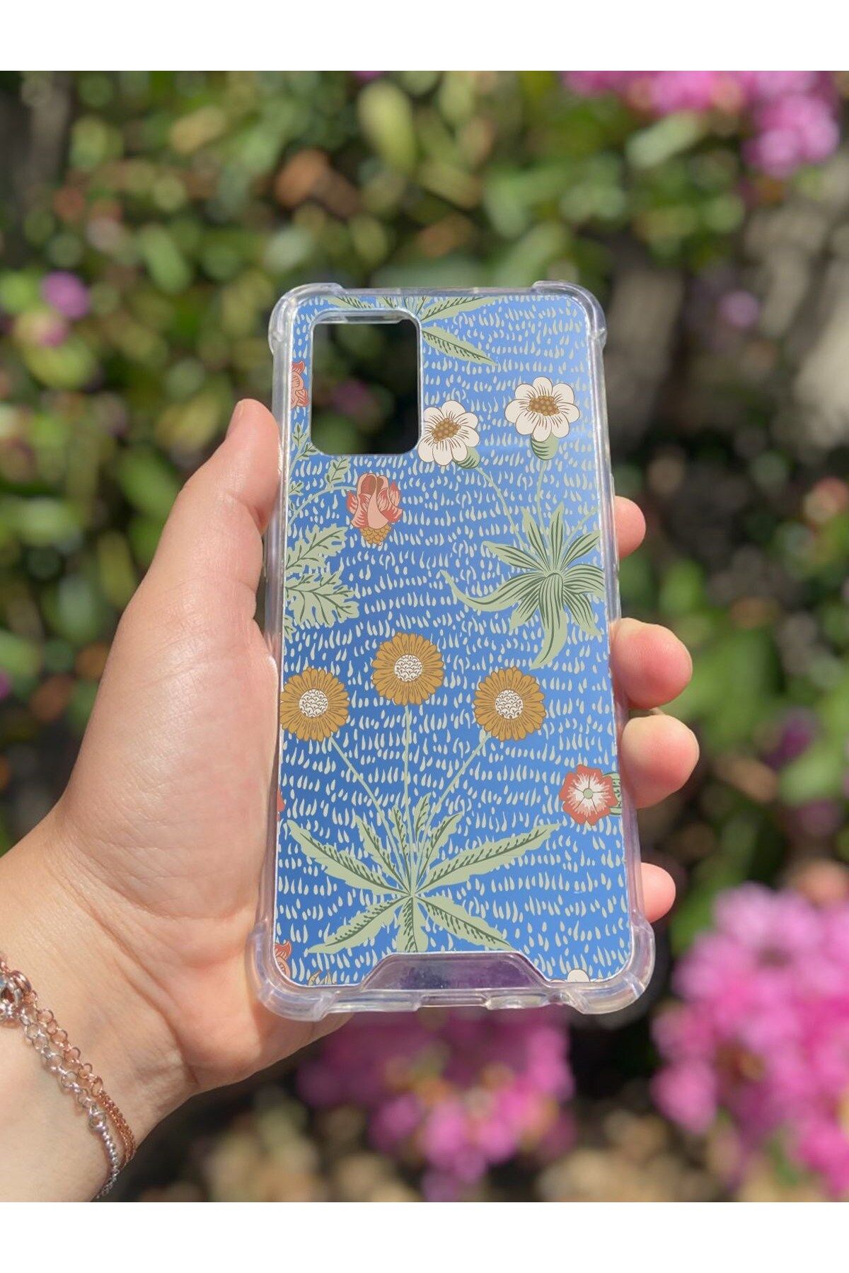 MBB ETİCARET Oppo A74 Uyumlu Aynalı Çiçek Desenli Darbe Kamera Korumalı Silikon Telefon Kılıfı