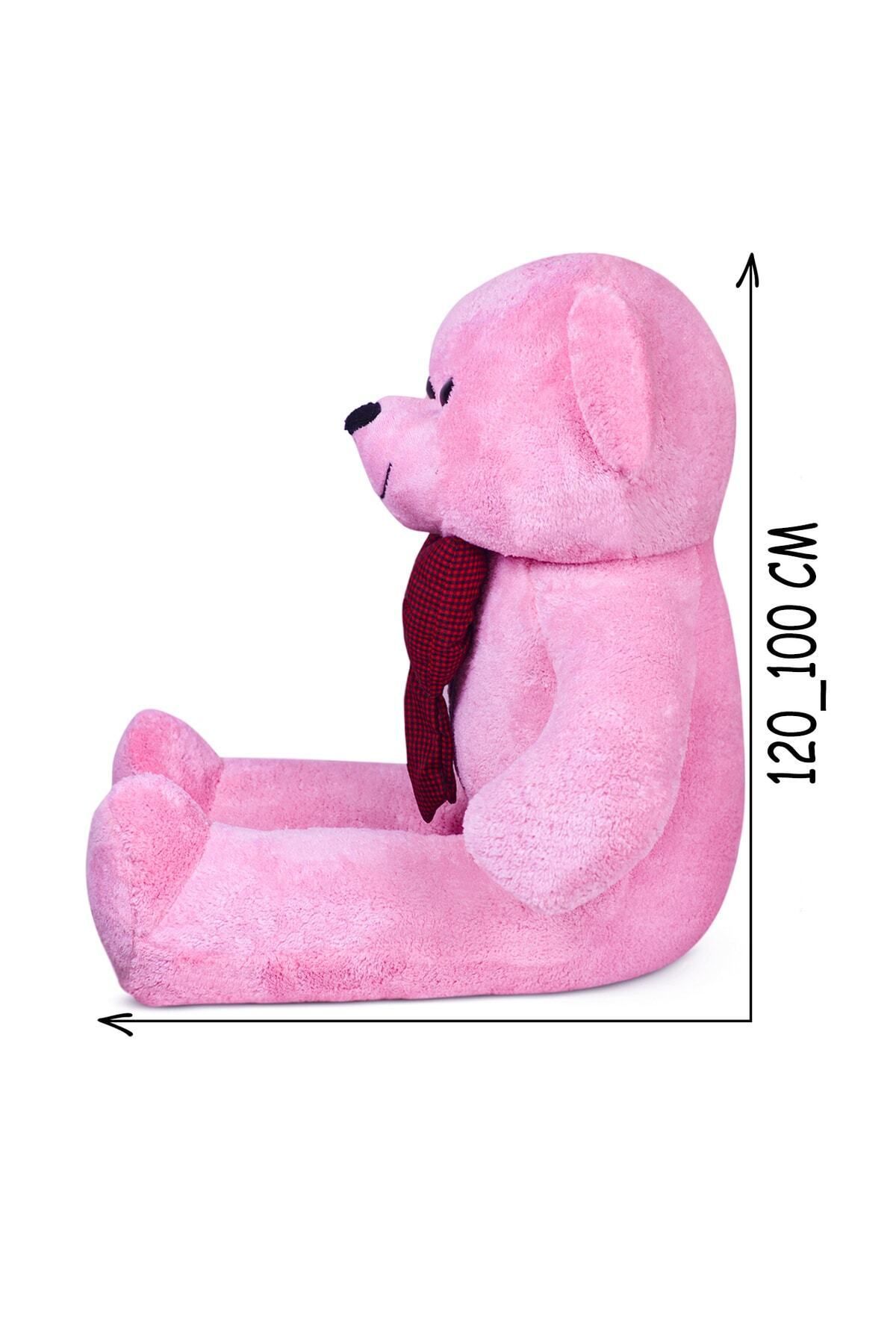 HARİKA PELUŞ FABRİKASI-120-100 Cm Big Pink Teddy Bear with Bow Tie 3
