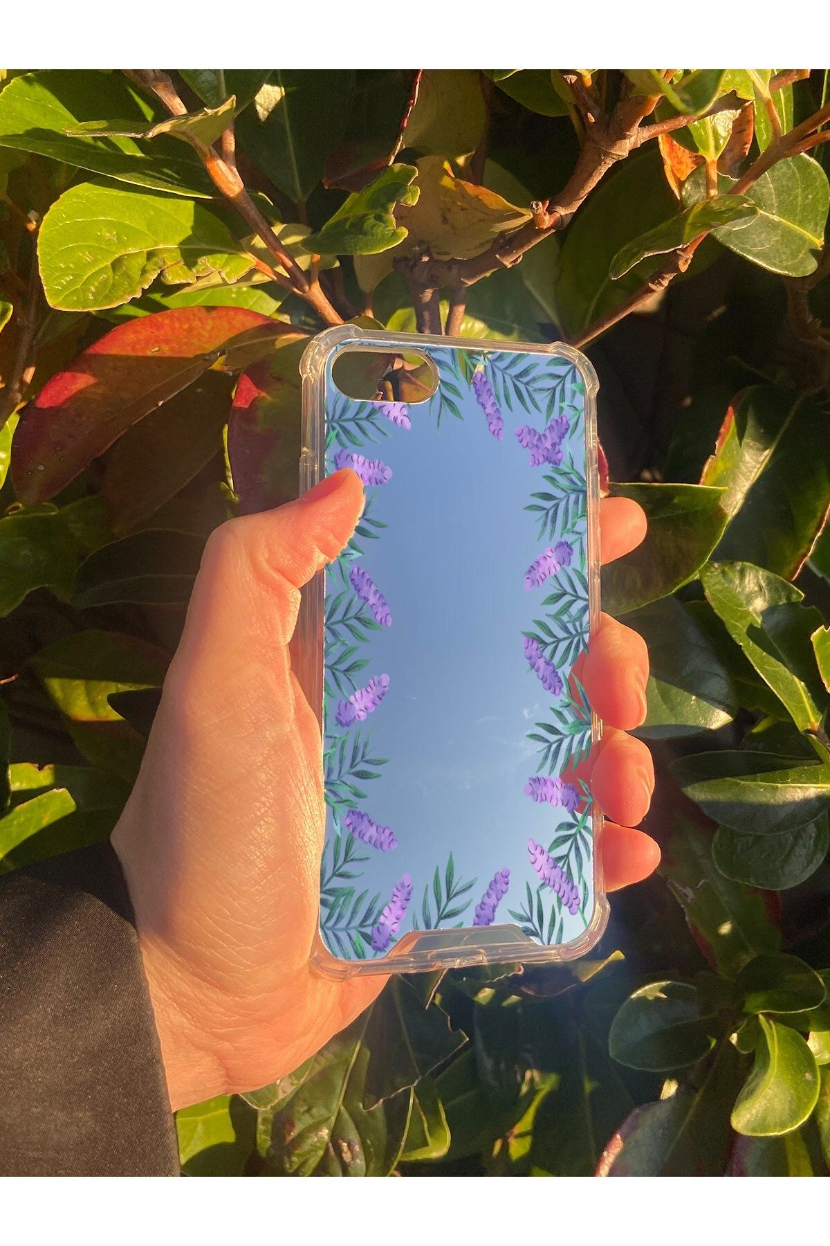 MBB ETİCARET İphone SE Uyumlu Aynalı Lavanta Desenli Darbe Kamera Korumalı Silikon Telefon Kılıfı