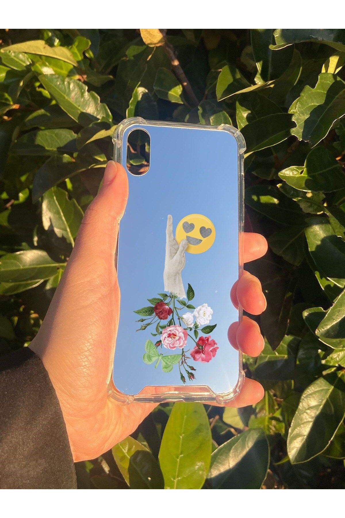 blueb İphone X Uyumlu Aynalı Emoji Desenli Darbe Kamera Korumalı Silikon Telefon Kılıfı