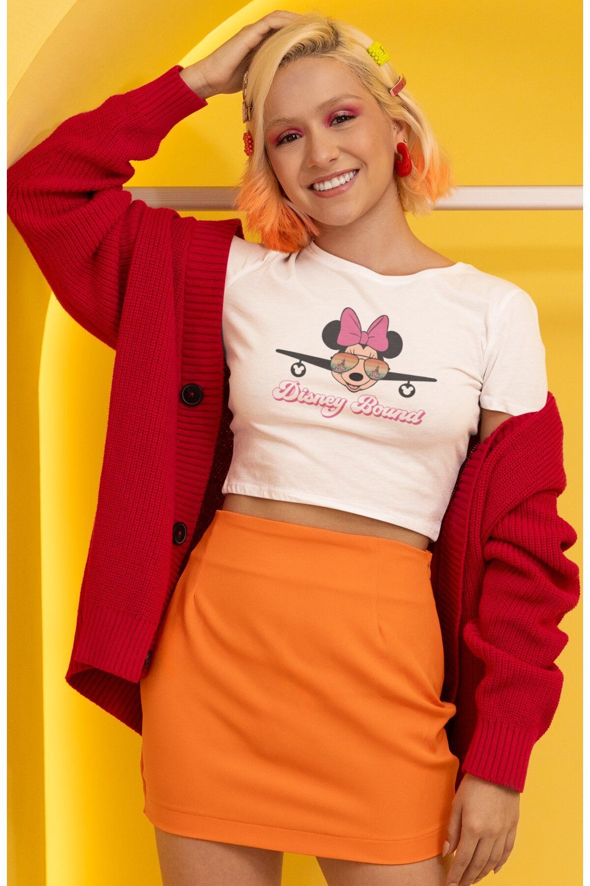 Fuddy Moda Minnie Bound Baskılı Crop Top, Kadın Çizgi Film Temalı Crop Bluz