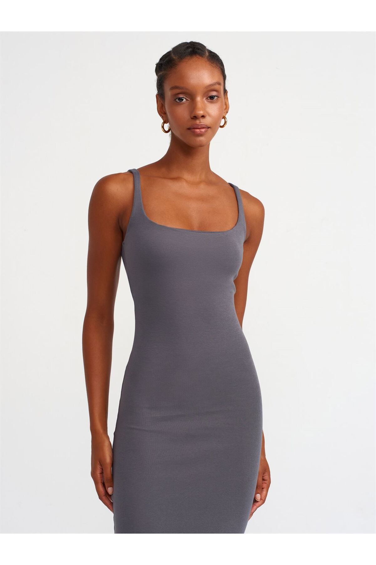 Dilvin 91172 Dilvin Kare Yaka Midi Elbise