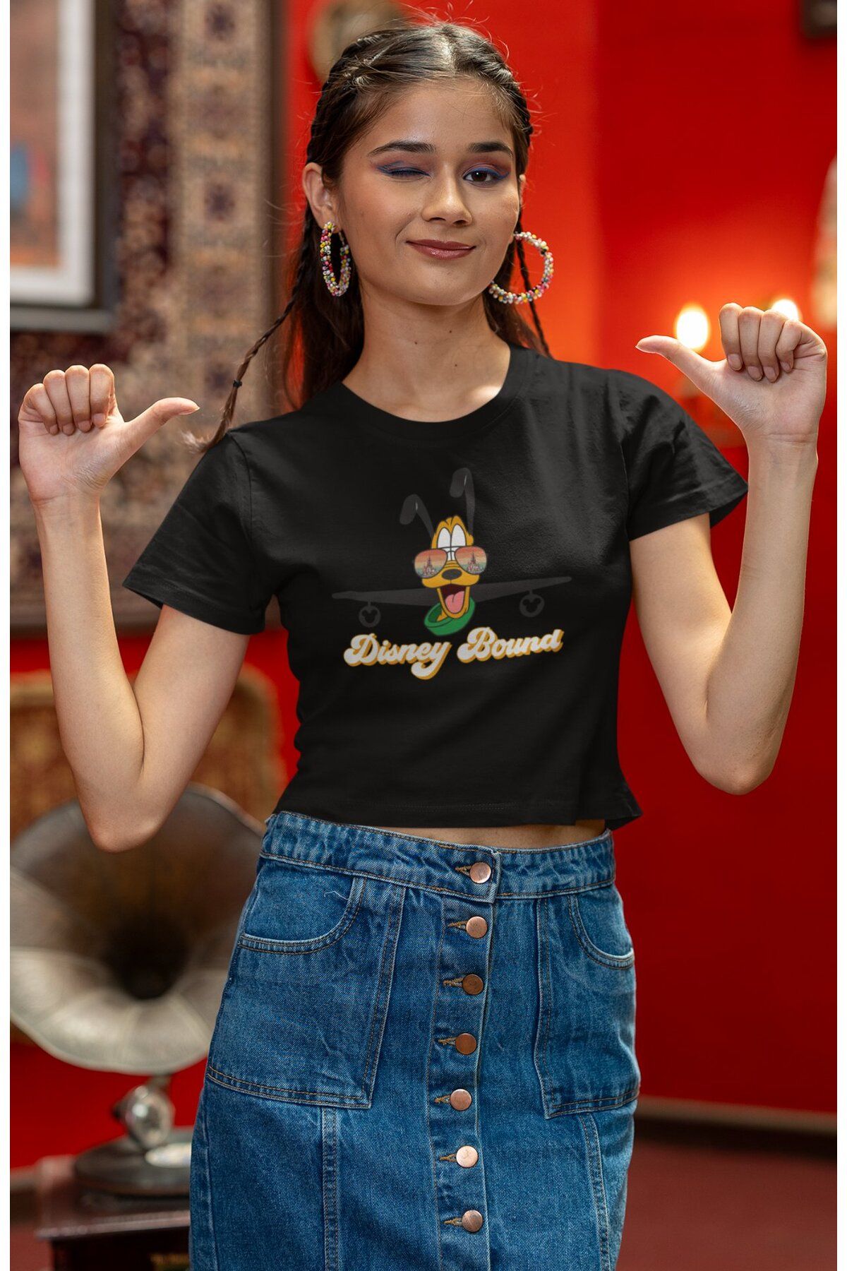 Fuddy Moda Pluto Bound Baskılı Crop Top, Kadın Çizgi Film Temalı Crop Bluz