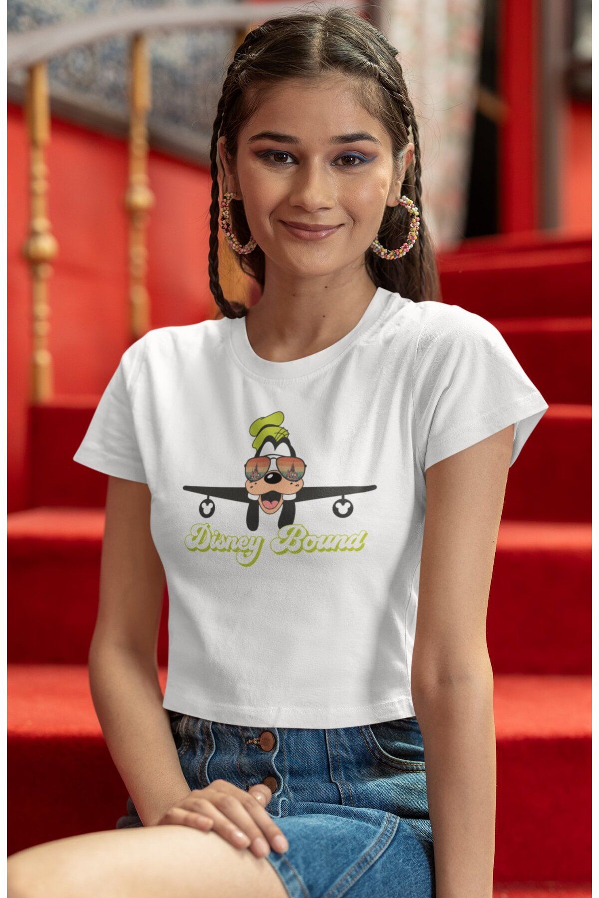Fuddy Moda Goofy Bound Baskılı Crop Top, Kadın Çizgi Film Temalı Crop Bluz