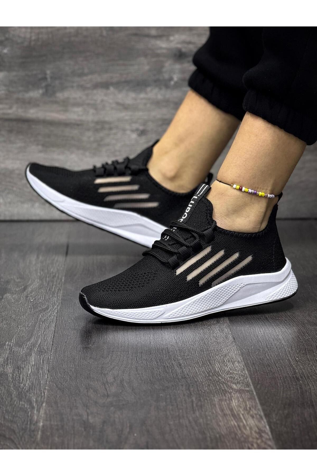 BİKAJOO Unisex Siyah Beyaz Günlük Ortopedik Yumuşak Taban Günlük Sneaker BKJ0916