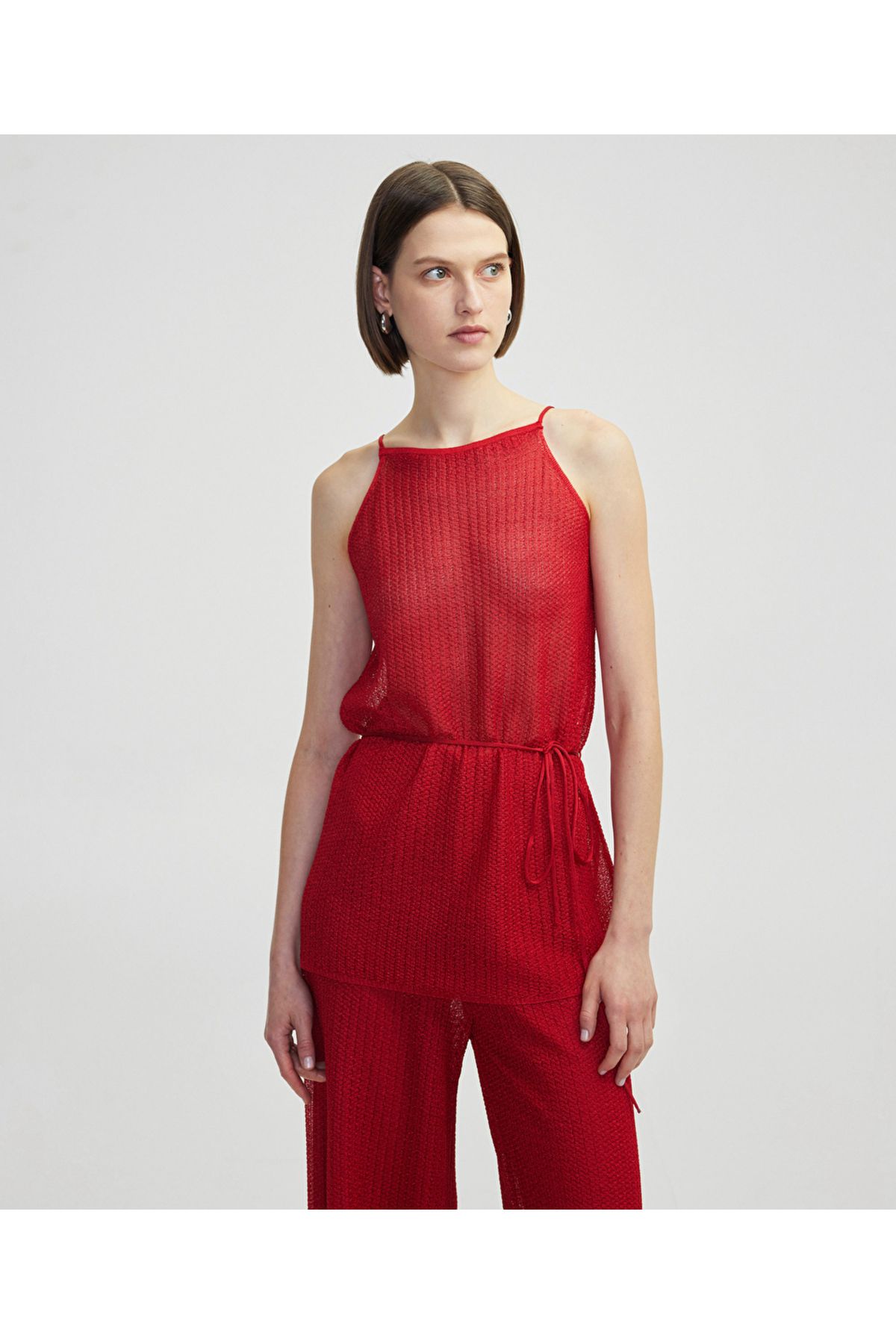 İpekyol-Tricot Blouse with Openwork and Tie on the Waist 2