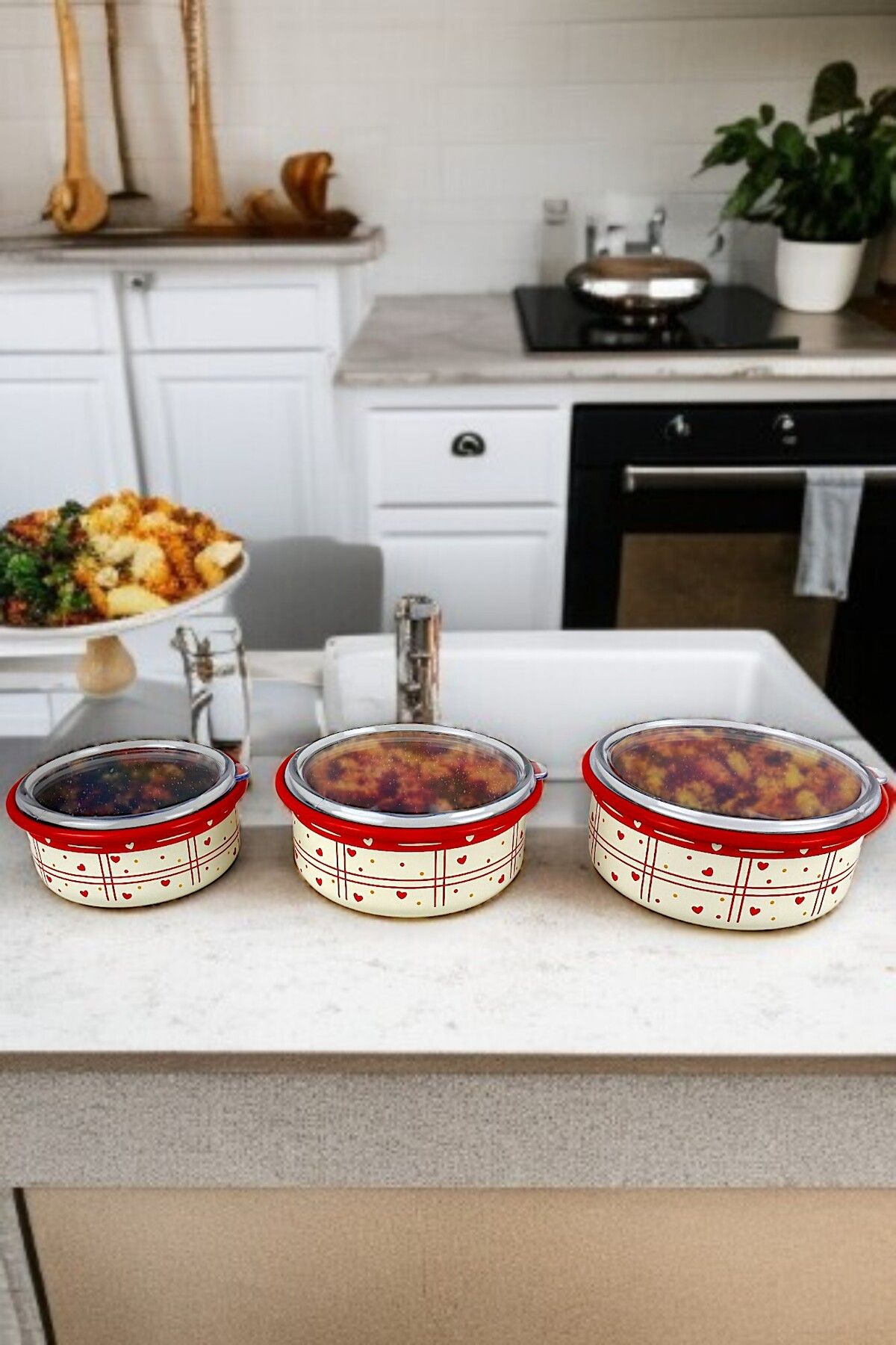 İnci Emaye-No. 14 - 16 - 18 Enameled Storage Container Set of 3 4