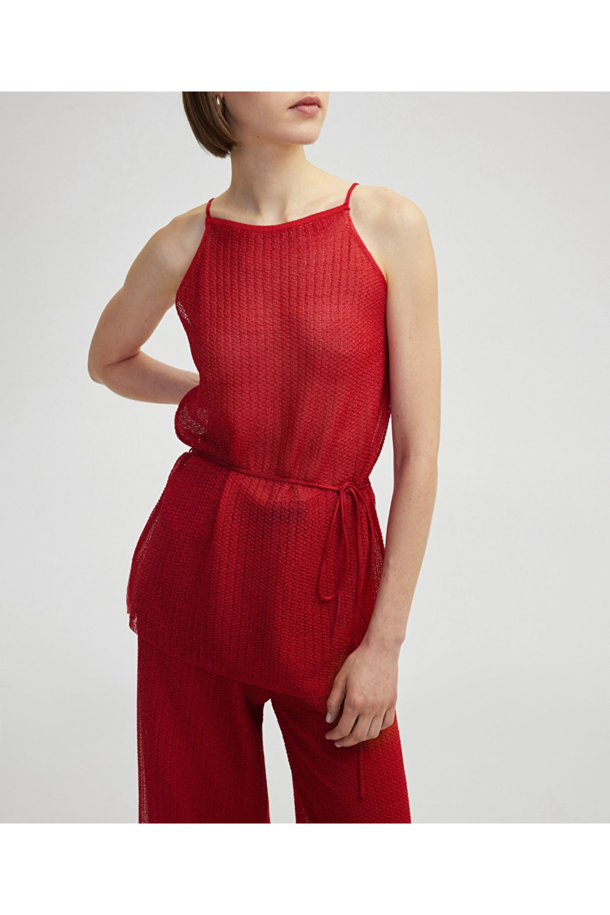 İpekyol-Tricot Blouse with Openwork and Tie on the Waist 5