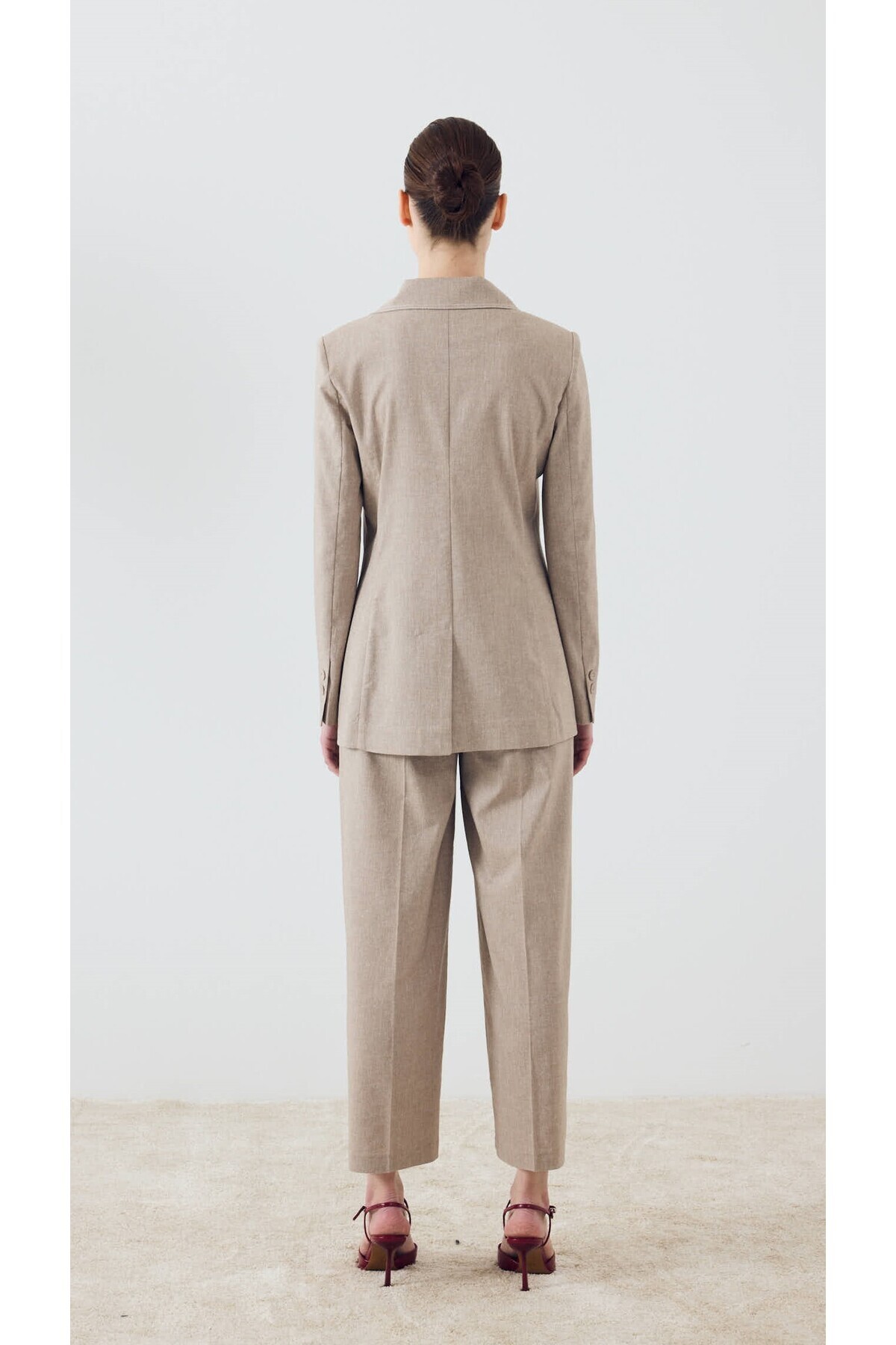 yakestore-Linen Blend Single Button Jacket and Pants Set 4