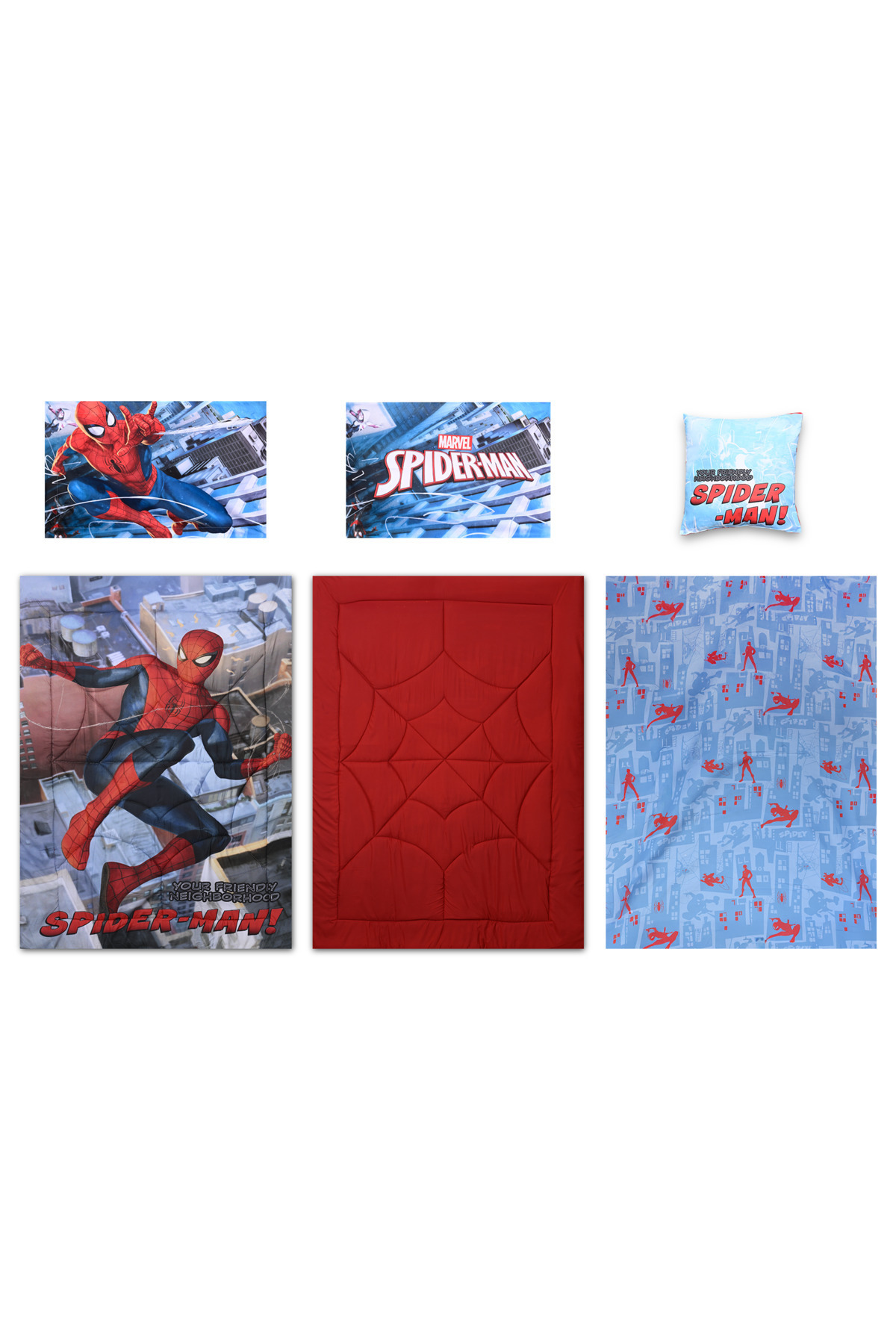 SPIDERMAN-5-in-1 Bnb Comforter Bedding Set – Brushed Microfiber & Polyester Shell – Red 1