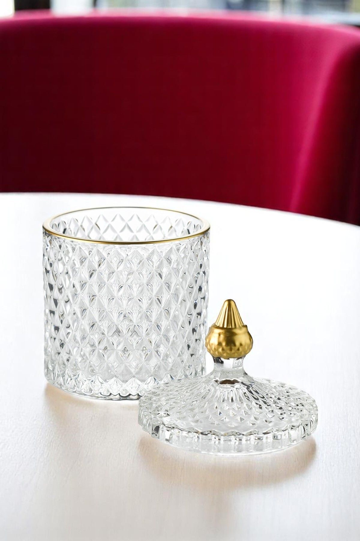TrendDeco-Gold Glass Lid Sugar Bowl - Spice Bowl - Jar - Presentation Bowl 2