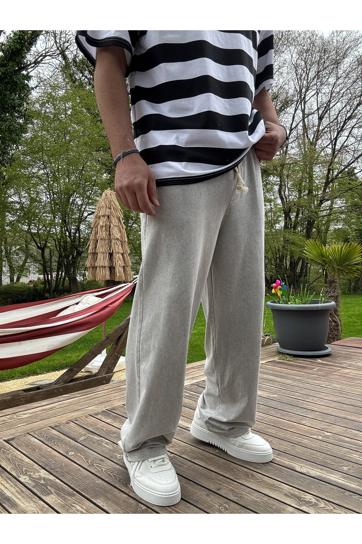 BYBASICMAN-Light Grey, Washed Sweatpants - Baggy Thin Jj-92 2