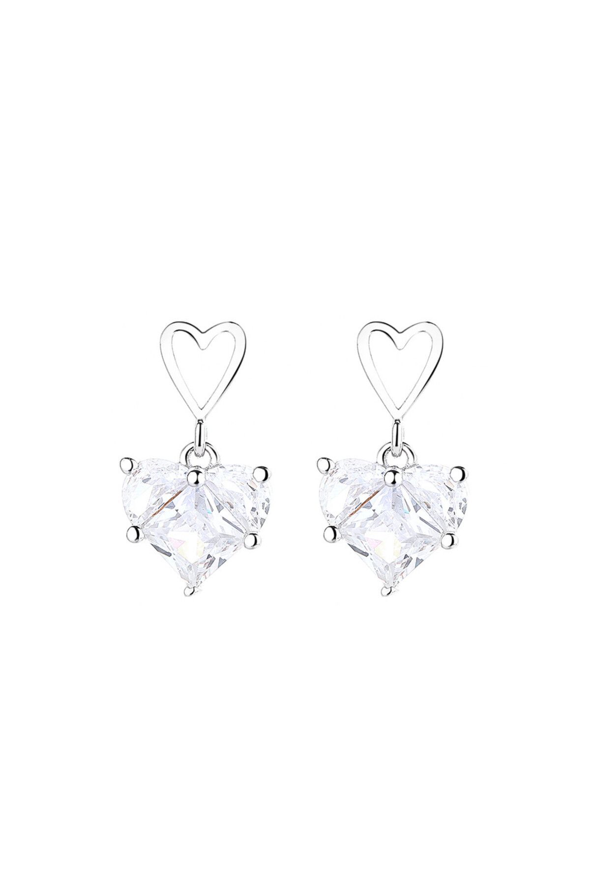 delis-Elegant Heart Drop Earrings in 925 Silver, with Zirconia, Rhodium Plated 1